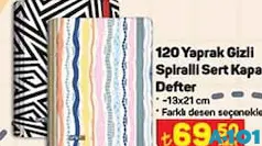 120 YAPRAK GİZLİ SPİRALLİ SERT KAPAK DEFTER